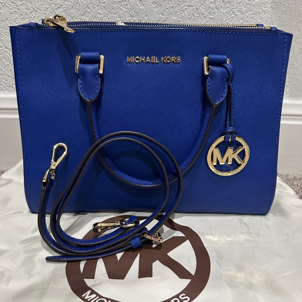 Michael Kors Royal Blue Satchel with Gold Accents